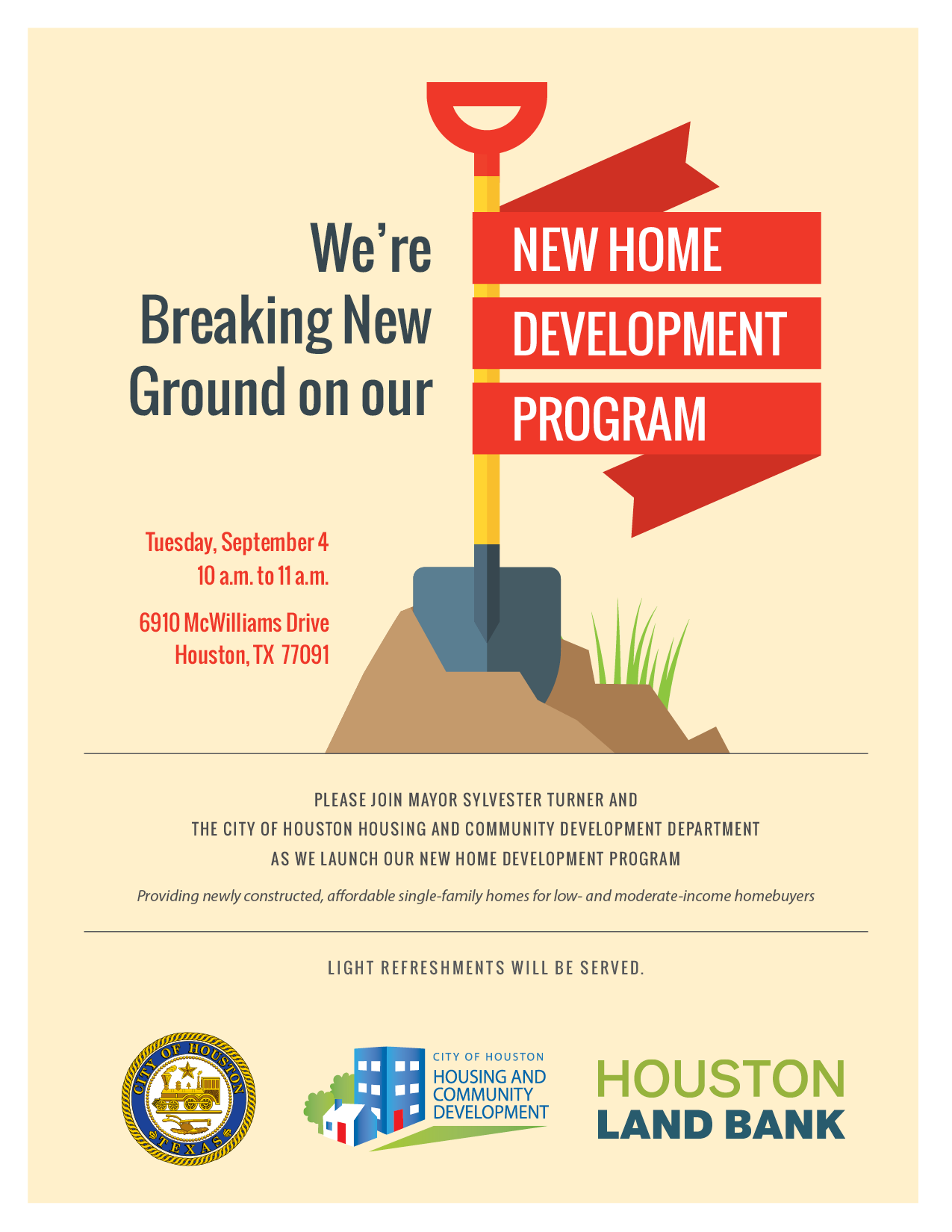 New Home Development Program Breaking ground Sept 4th at 10:00 a.m.